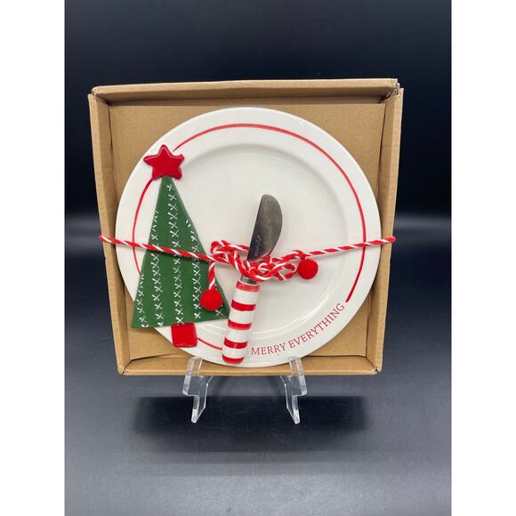 Mudpie 2017 Christmas Tree Cheese Plate & Spreader Set 8" - Picture 2 of 7